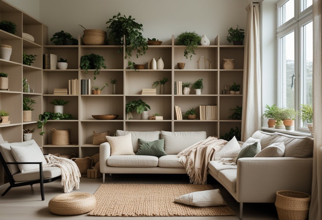 Sådan skaber du en hyggelig stue med reoler og tæpper i løs design